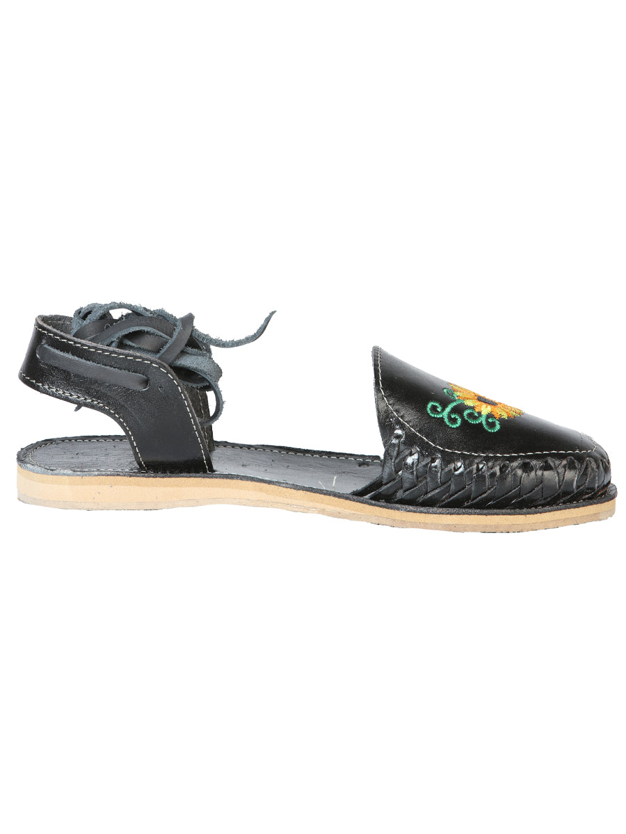 Women's Mexican Artisanal Sandals Leather Black 603919
