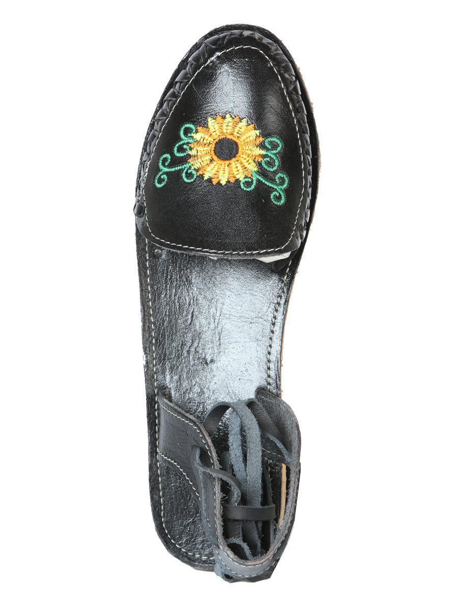 Women's Mexican Artisanal Sandals Leather Black 603919