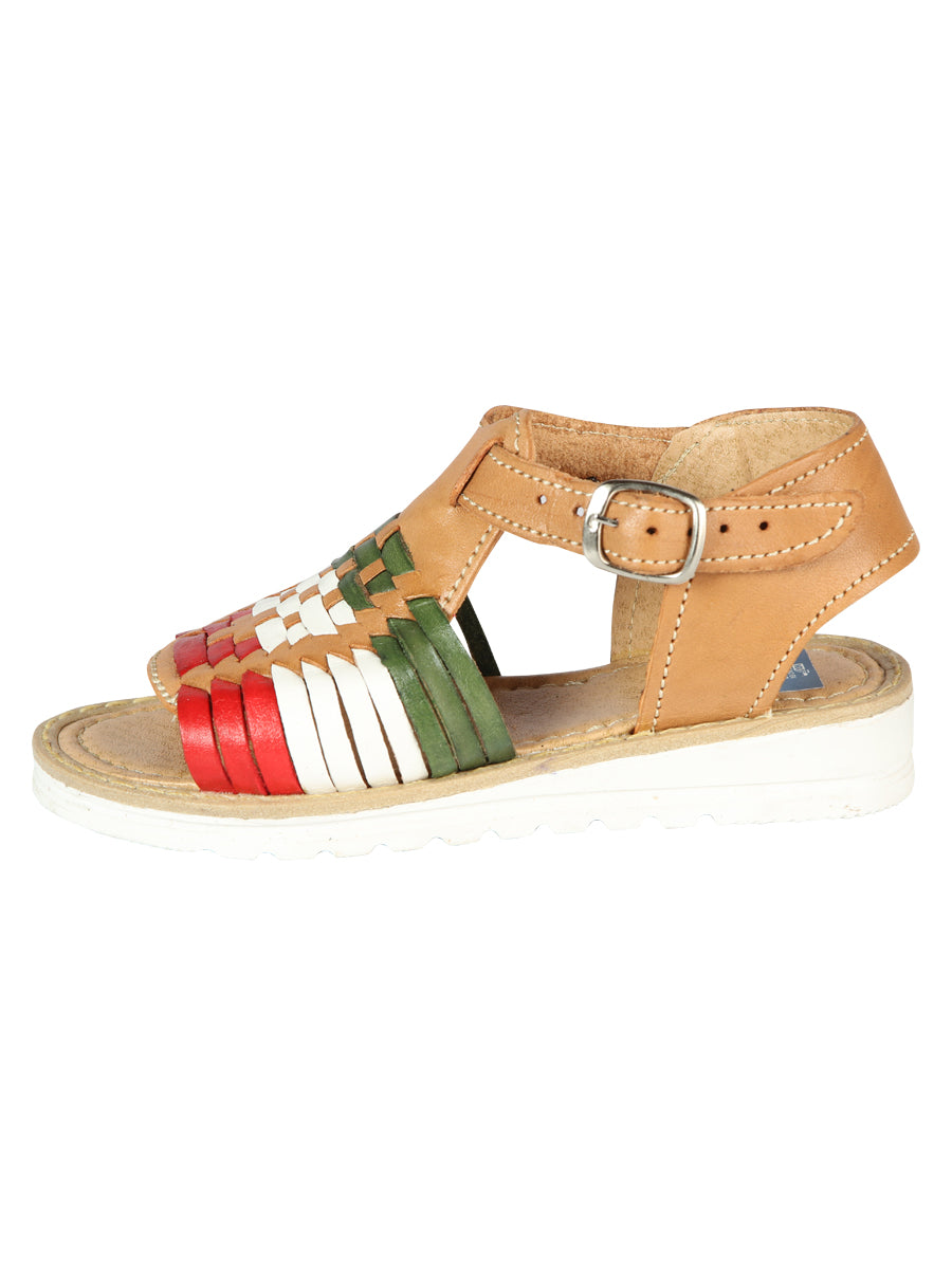 Girls Artisanal Mexican Sandals Leather Tricolor 603943