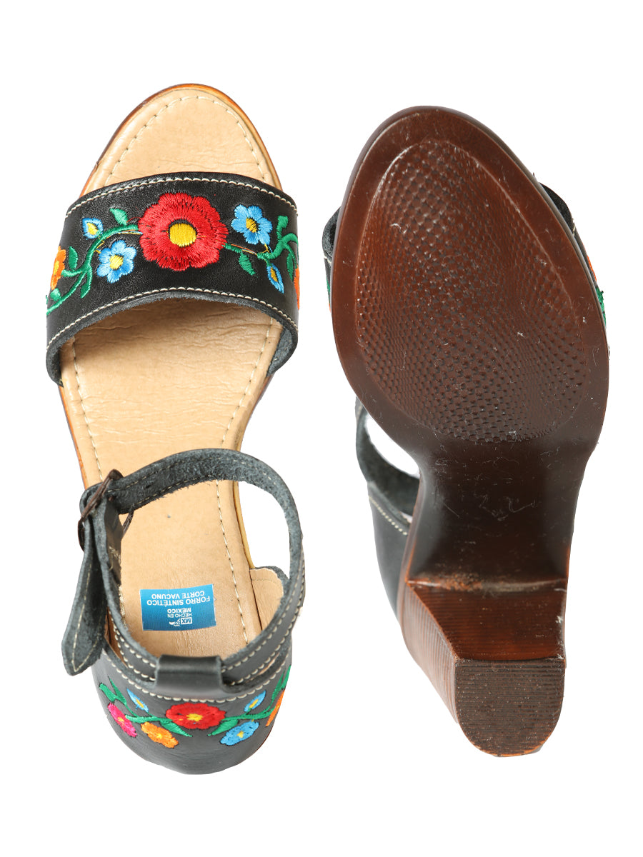 Women's Mexican Artisanal Sandals Leather Black 603952