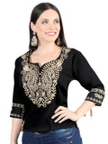 Women's Artisanal Embroidered Blouse 100% Cotton Black 603960