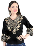 Women's Artisanal Embroidered Blouse 100% Cotton Black 603962
