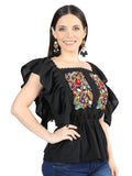 Women's Artisanal Embroidered Blouse 100% Cotton Black 603966