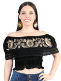 Women's Artisanal Embroidered Blouse 100% Cotton Black 603969
