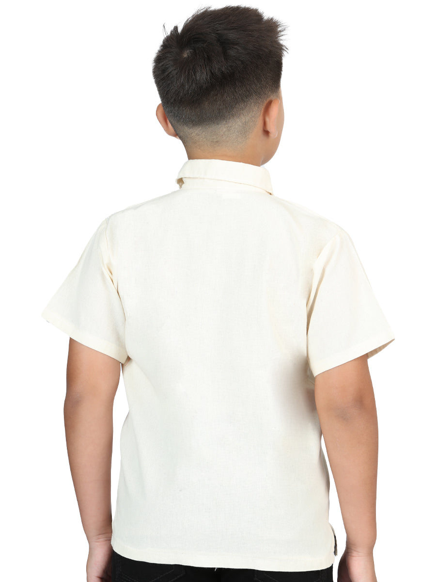Boys Artisanal Embroidered Shirt 100% Cotton Beige 603979