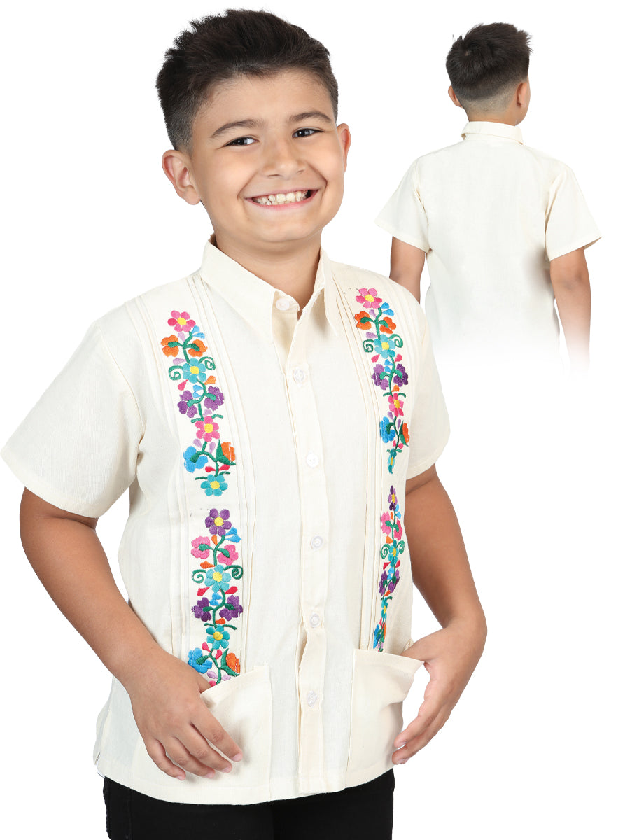 Boys Artisanal Embroidered Shirt 100% Cotton Beige 603979