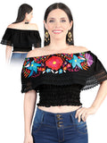 Women's Artisanal Embroidered Blouse 100% Cotton Black 603982
