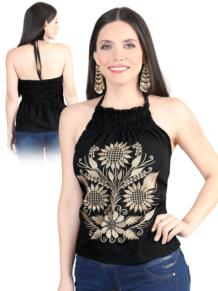 Women's Artisanal Embroidered Blouse 100% Cotton Black 603989