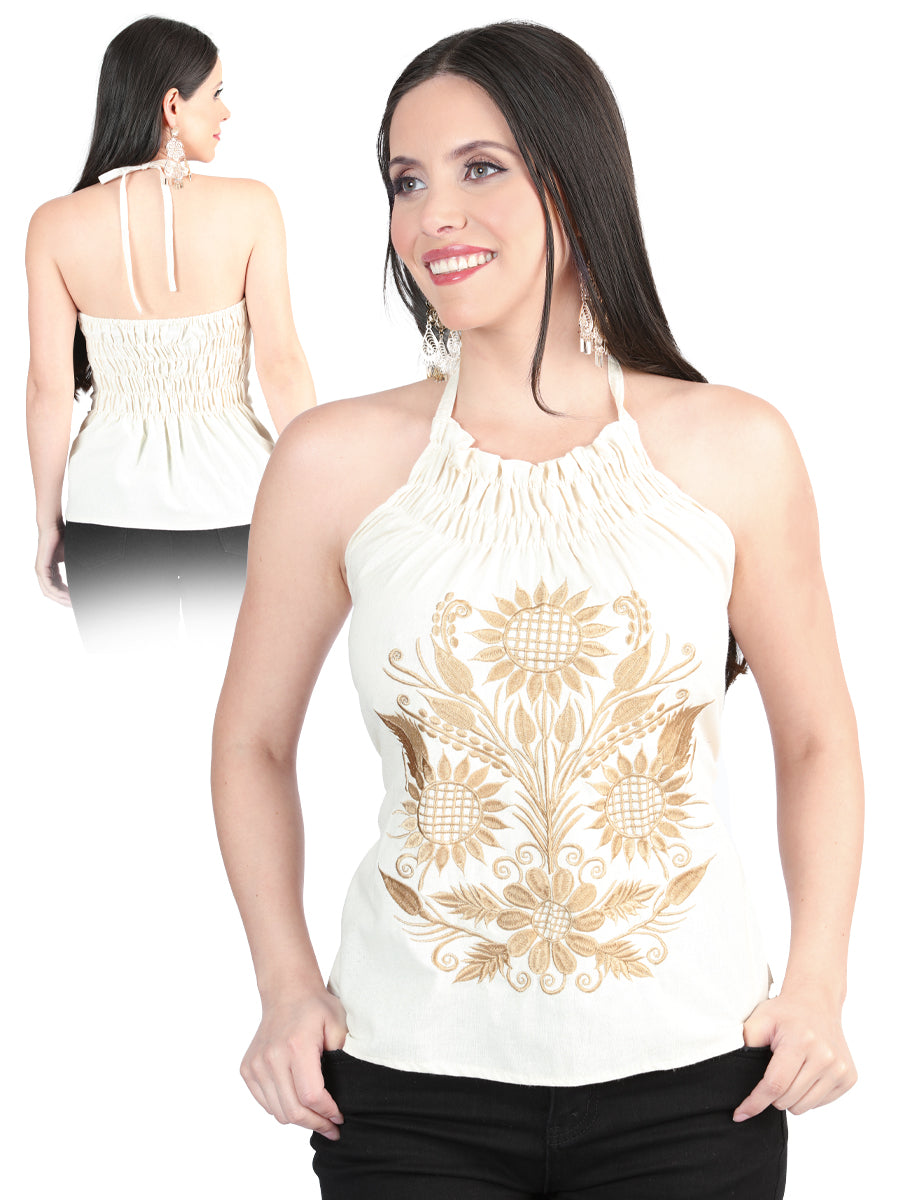Women's Artisanal Embroidered Blouse 100% Cotton Beige 603990