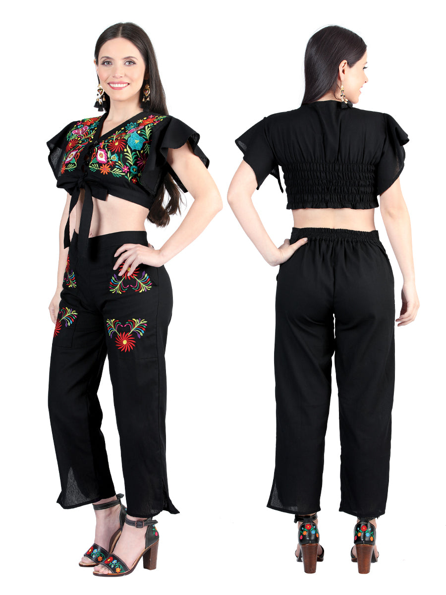 Women's Artisanal Embroidered Set 100% Cotton Black 603996