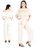 Women's Artisanal Embroidered Jumpsuit 100% Cotton Beige 603998