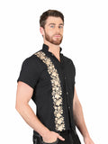 Men's Mexican Embroidered Guayabera 100% Cotton Black 604003