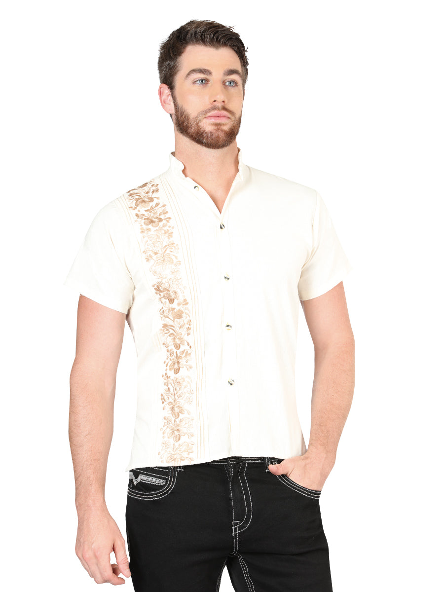 Men's Mexican Embroidered Guayabera 100% Cotton Beige 604004