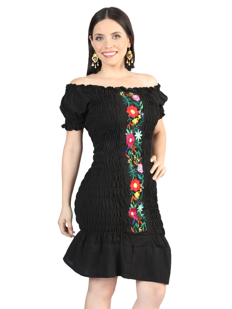 Women's Artisanal Embroidered Dress 100% Cotton Black 604007