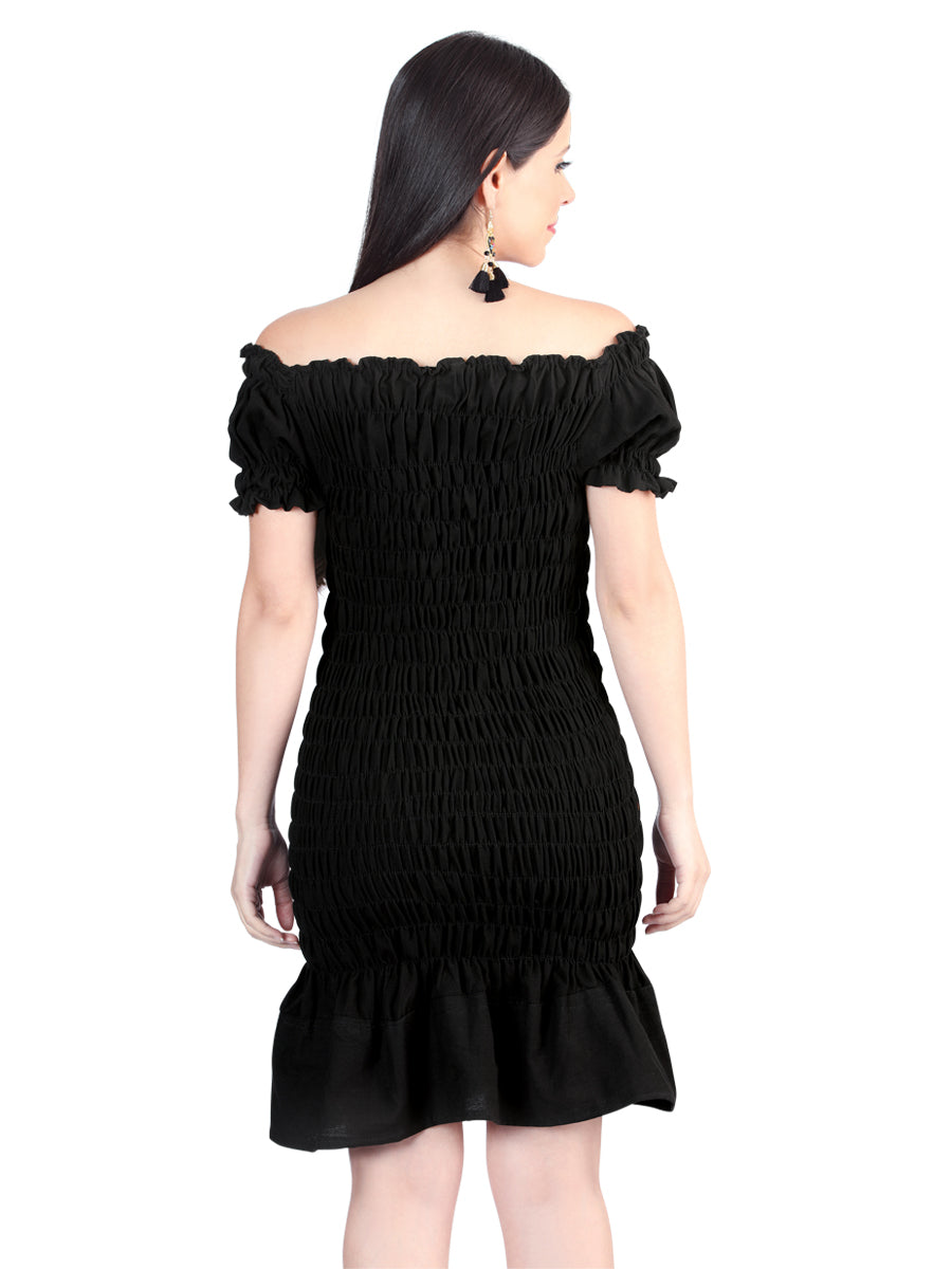 Women's Artisanal Embroidered Dress 100% Cotton Black 604007