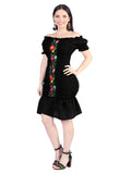 Women's Artisanal Embroidered Dress 100% Cotton Black 604007