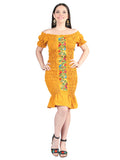 Women's Artisanal Embroidered Dress 100% Cotton Mustard 604008