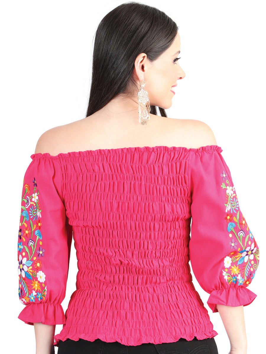 Women's Artisanal Embroidered Blouse 100% Cotton Fuchsia 604011
