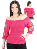 Women's Artisanal Embroidered Blouse 100% Cotton Fuchsia 604011