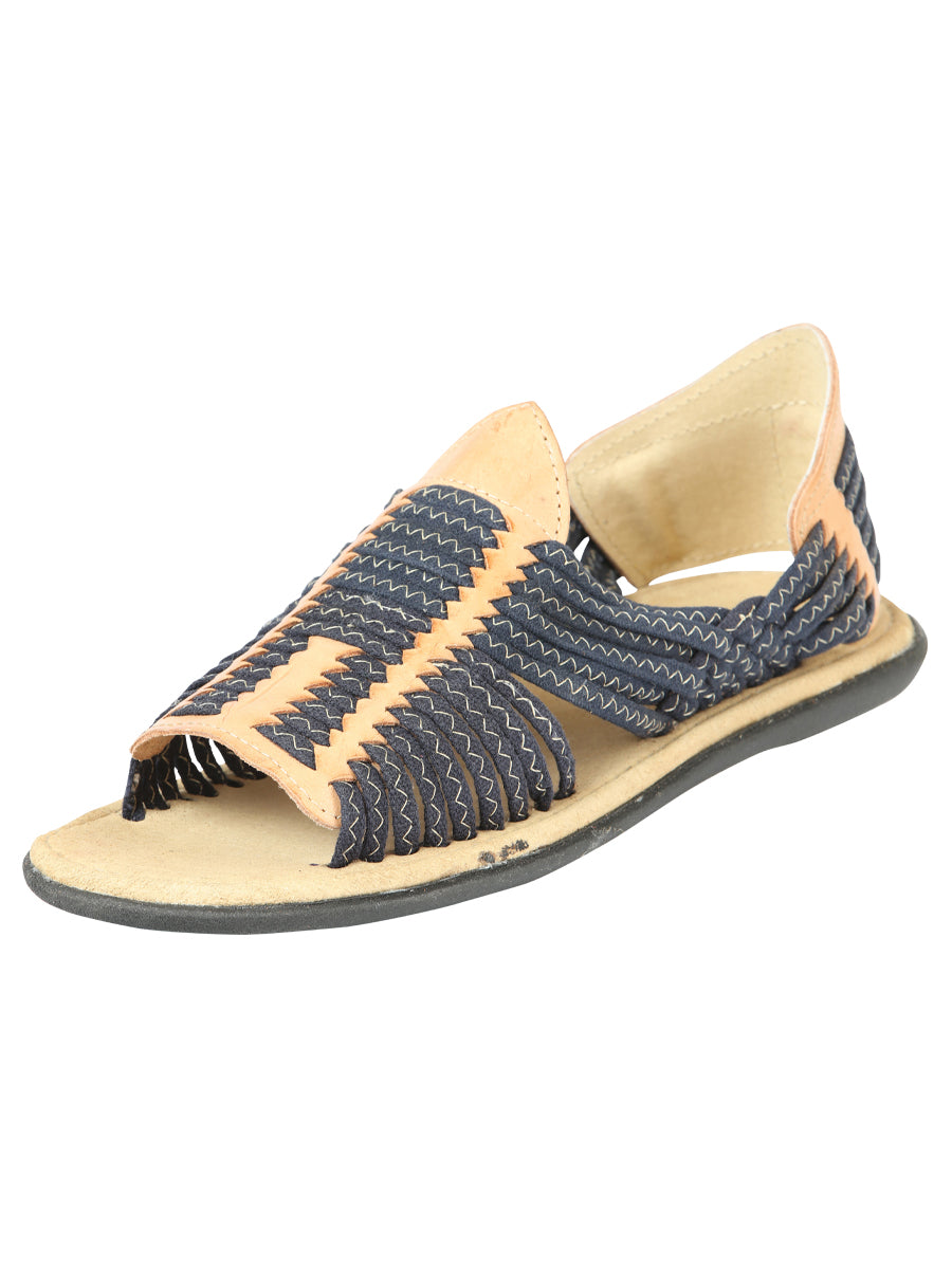 Women's Mexican Artisanal Sandals Leather Tan/Blue 604015