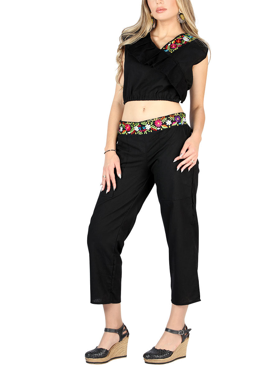 Women's Artisanal Embroidered Set 100% Cotton Black 604048