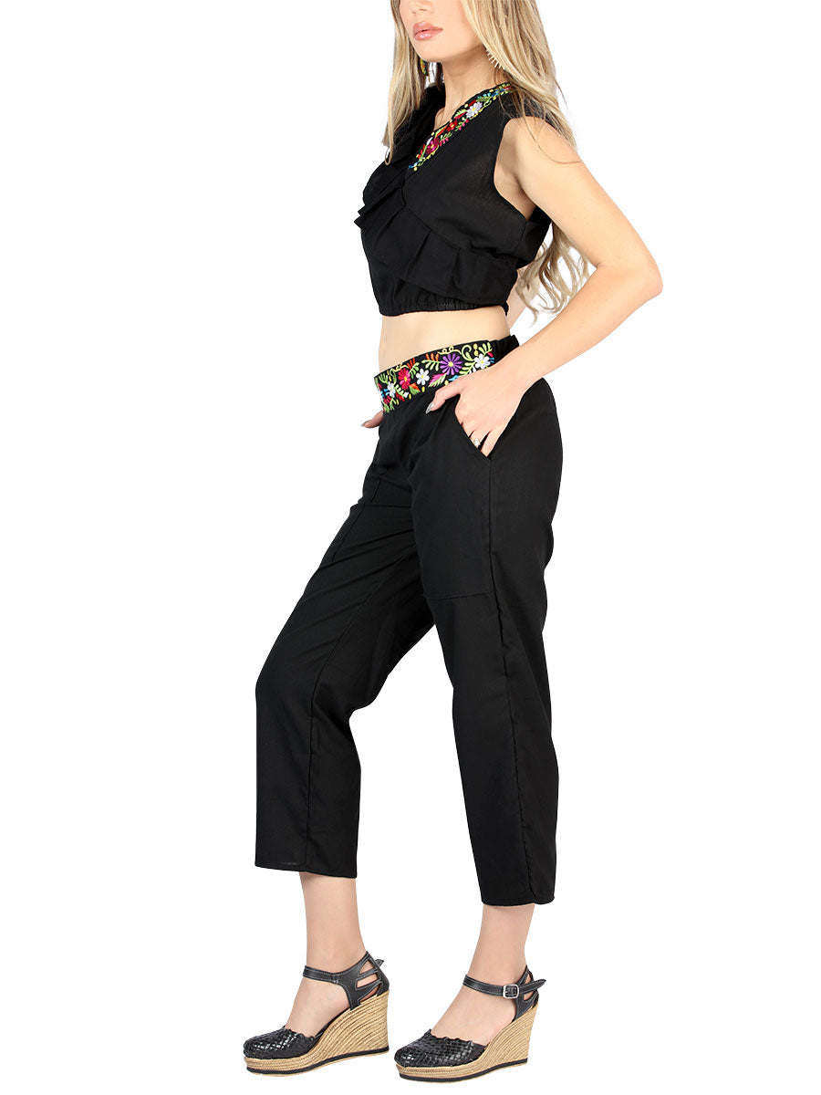 Women's Artisanal Embroidered Set 100% Cotton Black 604048