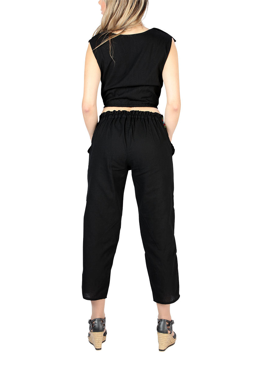 Women's Artisanal Embroidered Set 100% Cotton Black 604048