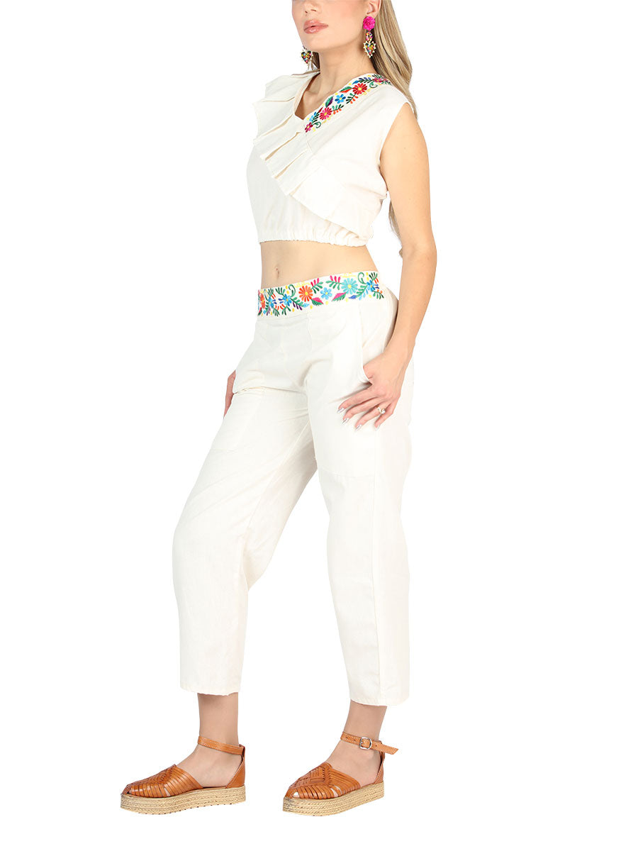 Women's Artisanal Embroidered Set 100% Cotton Beige 604049