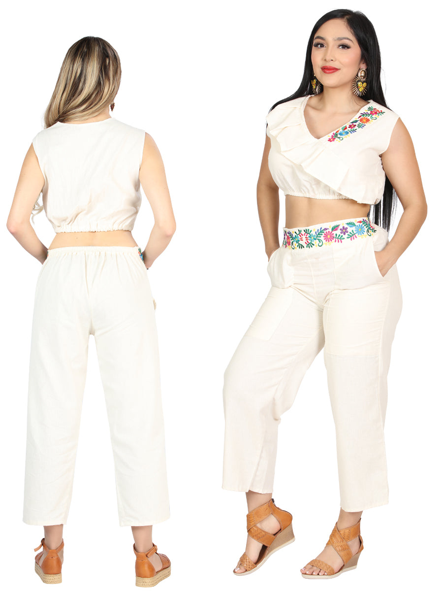 Women's Artisanal Embroidered Set 100% Cotton Beige 604049