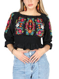 Women's Artisanal Embroidered Blouse 100% Cotton Black 604051