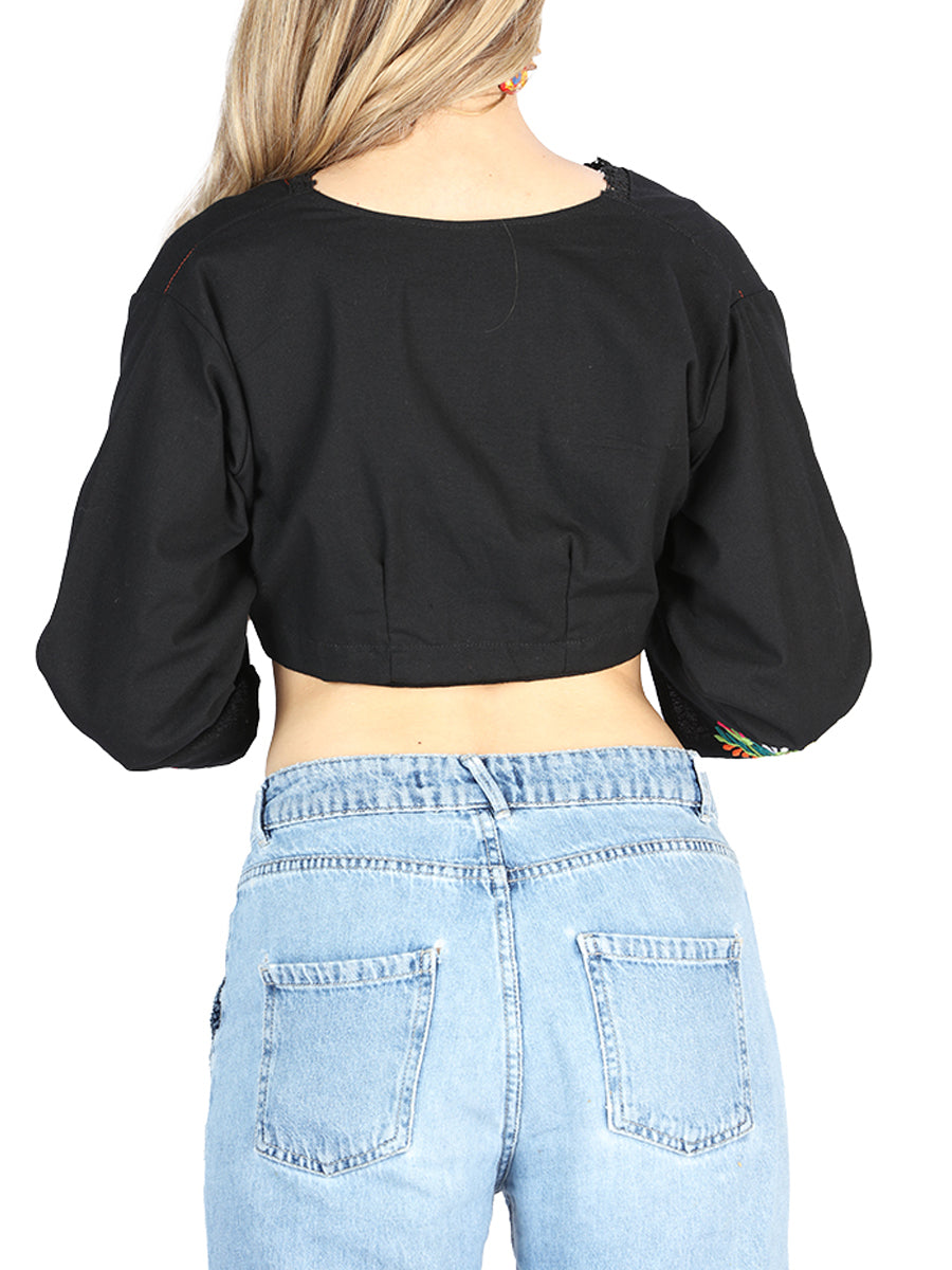 Women's Artisanal Embroidered Torera 100% Cotton Black 604052