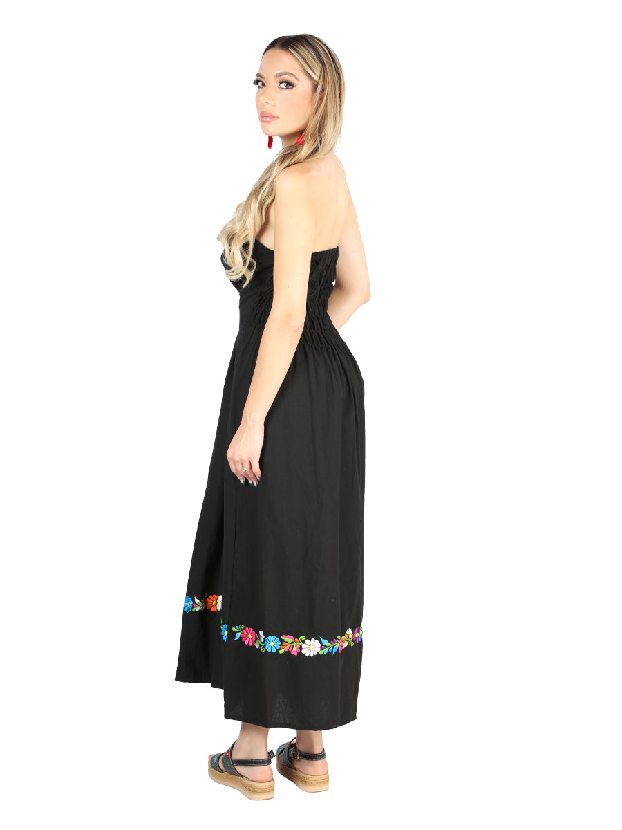 Women's Artisanal Embroidered Dress 100% Cotton Black 604053