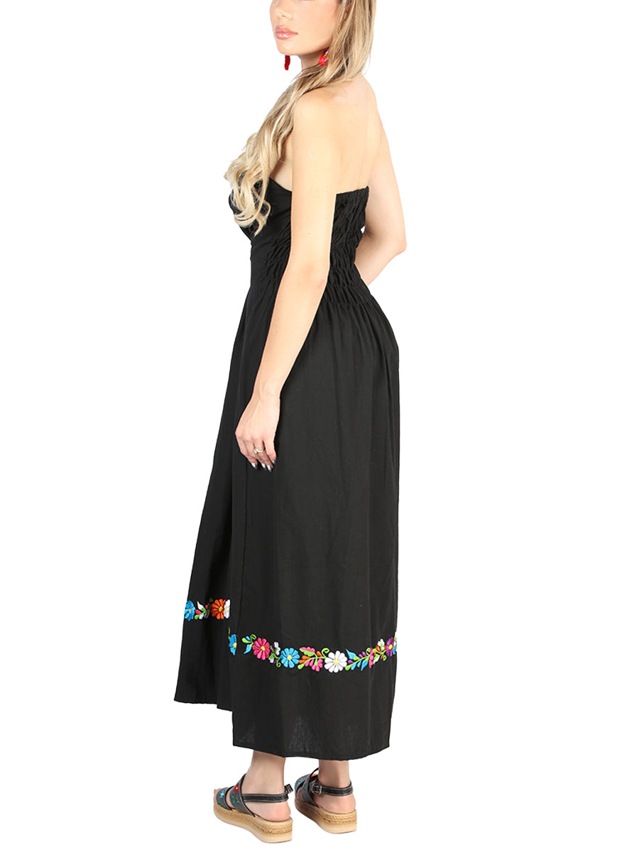 Women's Artisanal Embroidered Dress 100% Cotton Black 604053