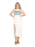 Women's Artisanal Embroidered Dress 100% Cotton Beige 604057