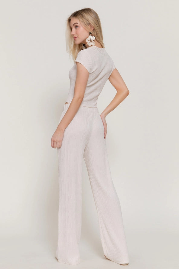Active USA - Women's Short Sleeve Crew Neck Top & Waist Band Flare Pants Set - SET14434A