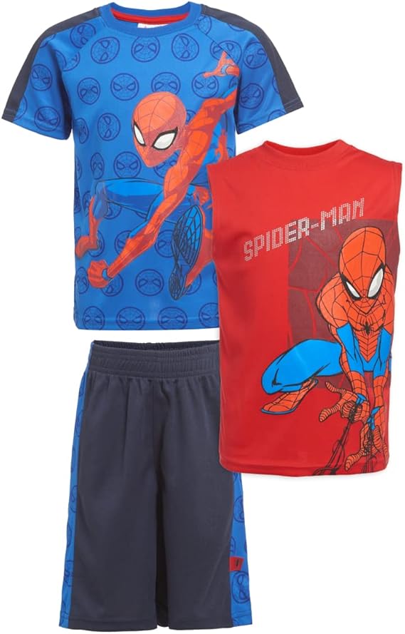 Marvel Avengers Boys Superhero Short Sleeve T-Shirt, Tank Top and Mesh Shorts Set - MSH019ALAZ