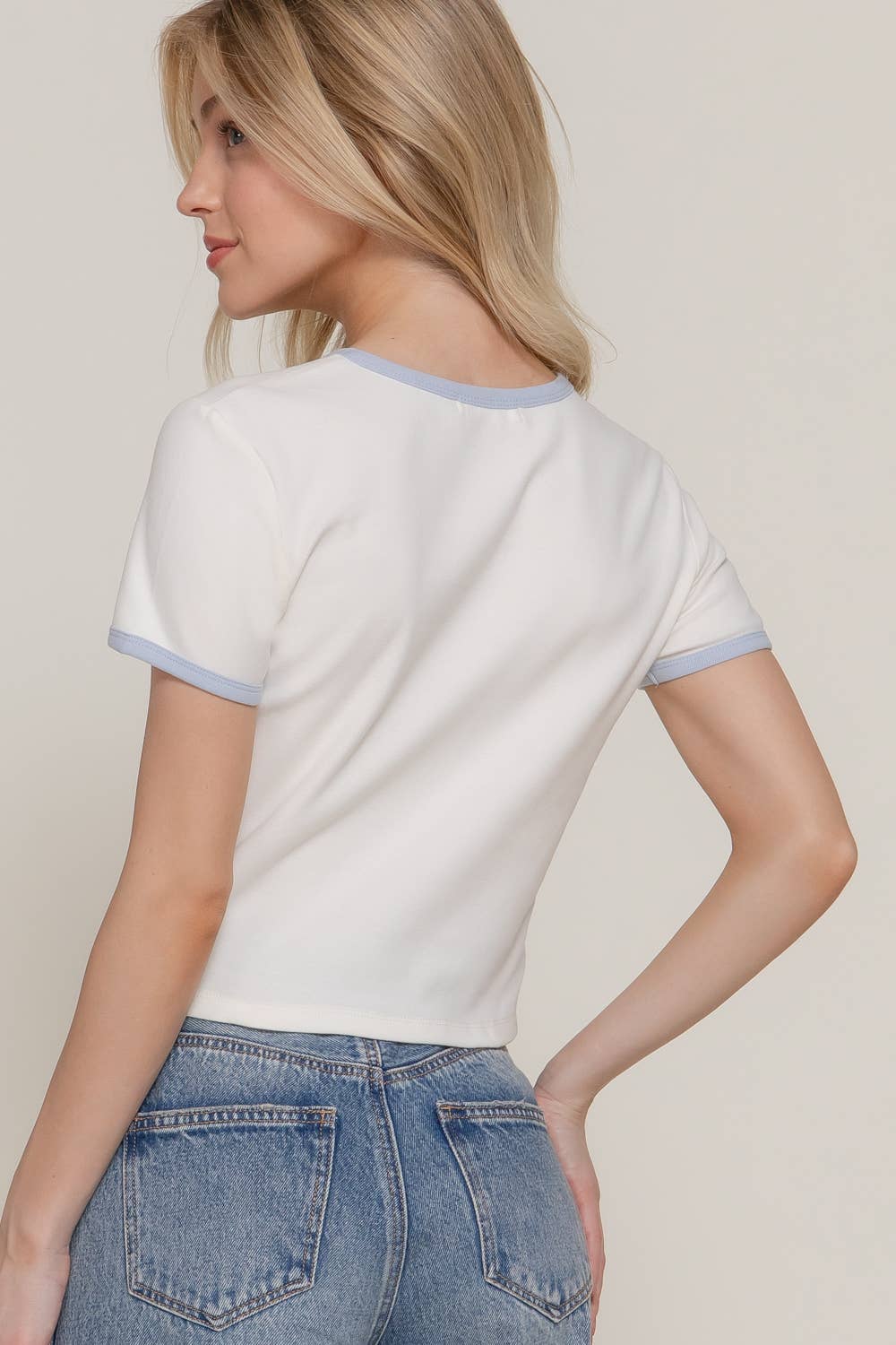 Active USA - Women's Short Sleeve Crew Neck Embroidery Ringer T-shirt - T14440