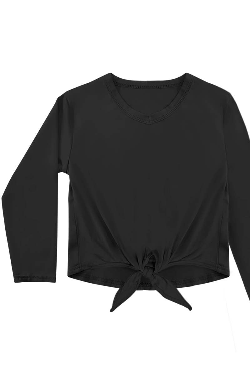 Girl's Long Sleeve Tee with Front Tie - GKT-19-1488B