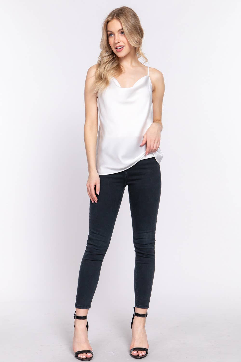 Active USA - Women's Cowl Neck Satin Cami Top - T13553
