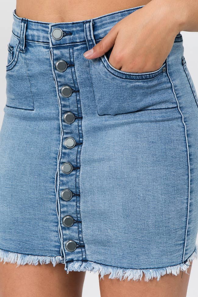 Women's Stretch Button Down Denim Skirt - DSK0125
