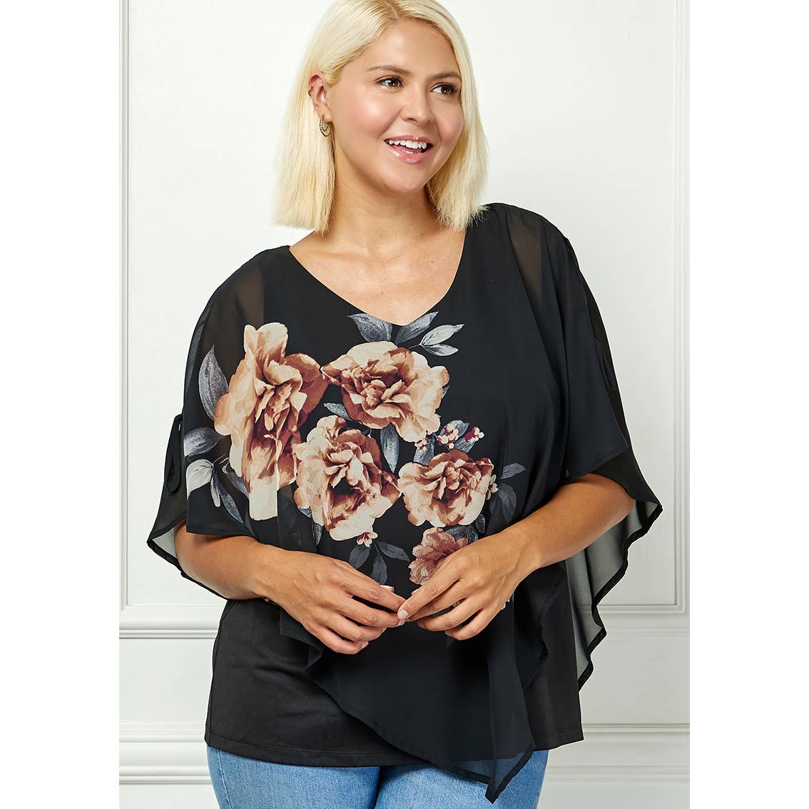 Winslow Collection - Women’s [Plus Size] Blooming Elegance Poncho Blouse - G539895N74X