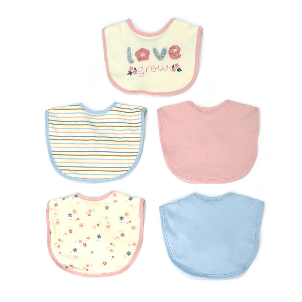 5 Pack Soft Cotton Poly Embroidered Baby Bibs