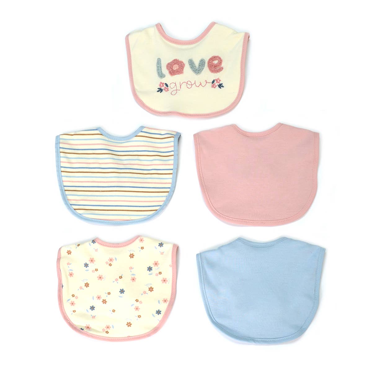 5 Pack Soft Cotton Poly Embroidered Baby Bibs