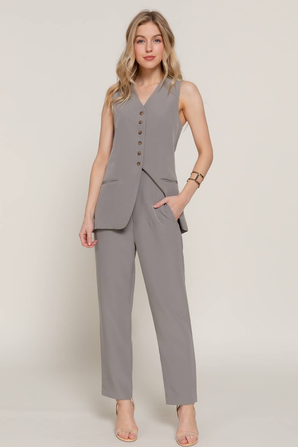 Active USA - Pantalón Largo de Cintura Alta con Pliegues - P13839