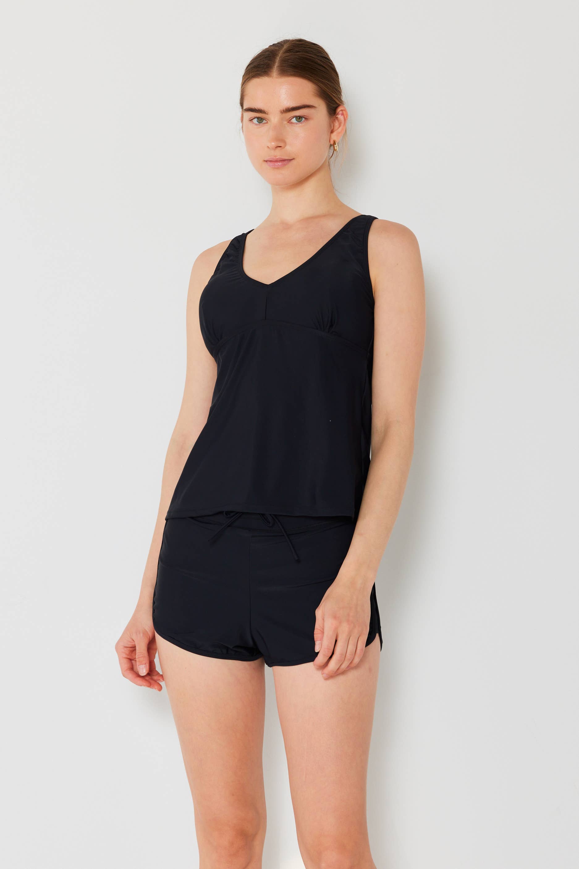 Women's Tankini two piece with back tie - Black - T7033