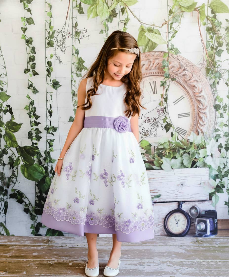 Unik - Vestido Babydoll Lavanda Floral Bordado para Niñas - FD16305