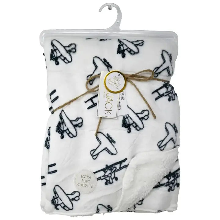 30" x 40" Navy Airplane Baby Sherpa Blanket with Hanger - AT598