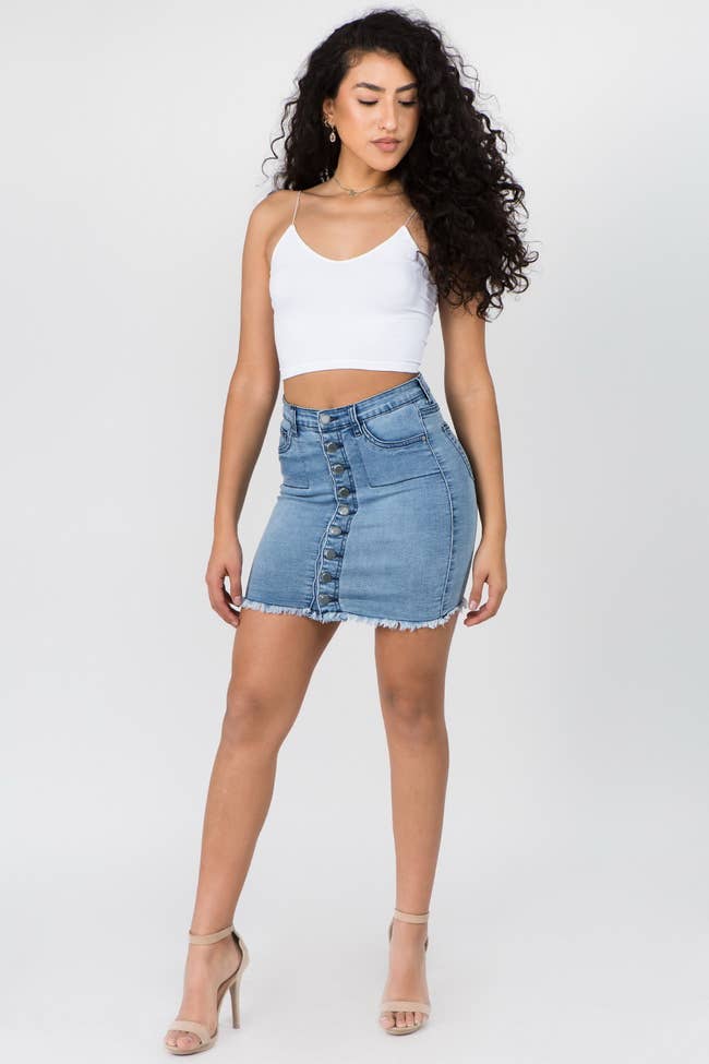 Women's Stretch Button Down Denim Skirt - DSK0125
