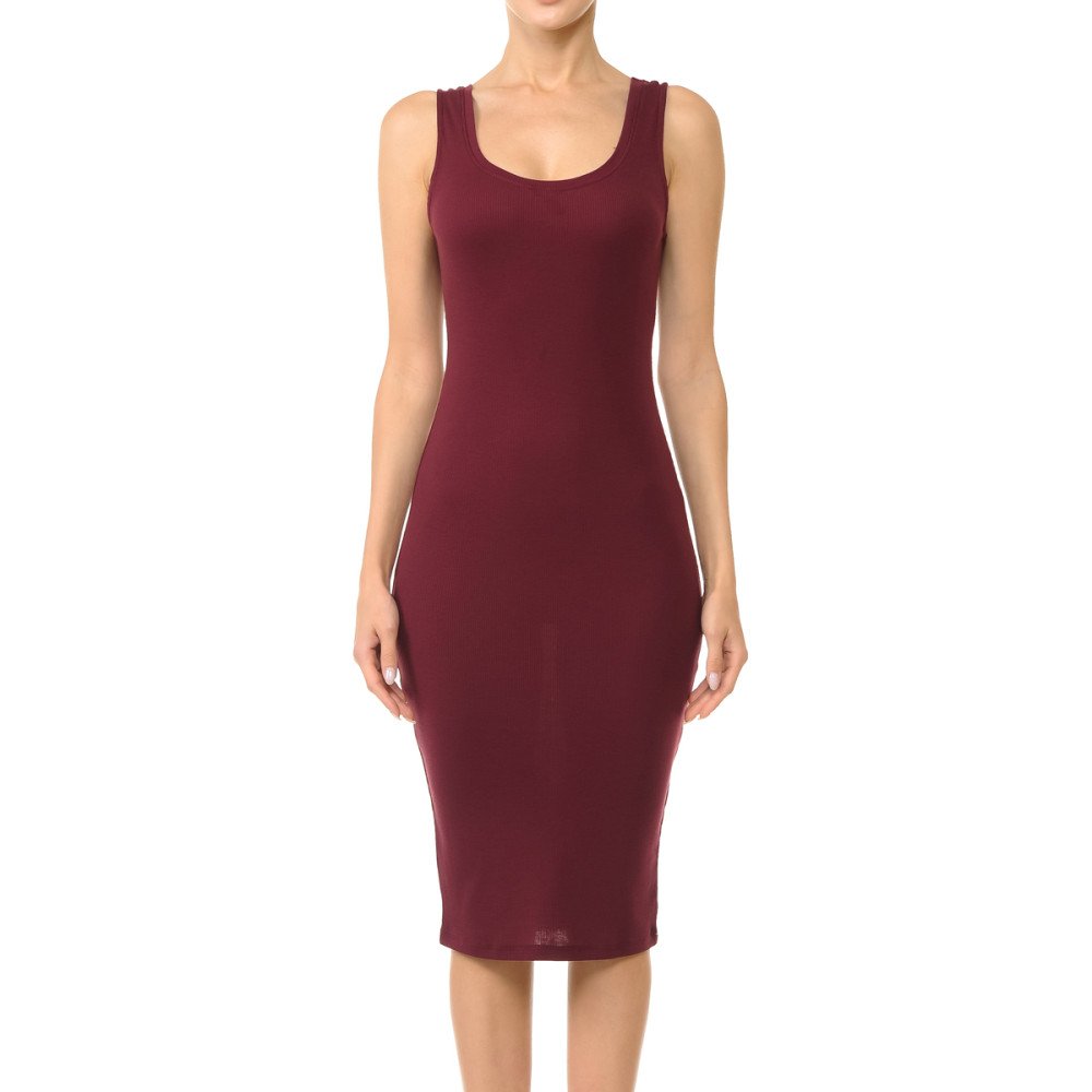 Ambiance - Women's Scoop Neck Midi Bodycon Dress - 68277