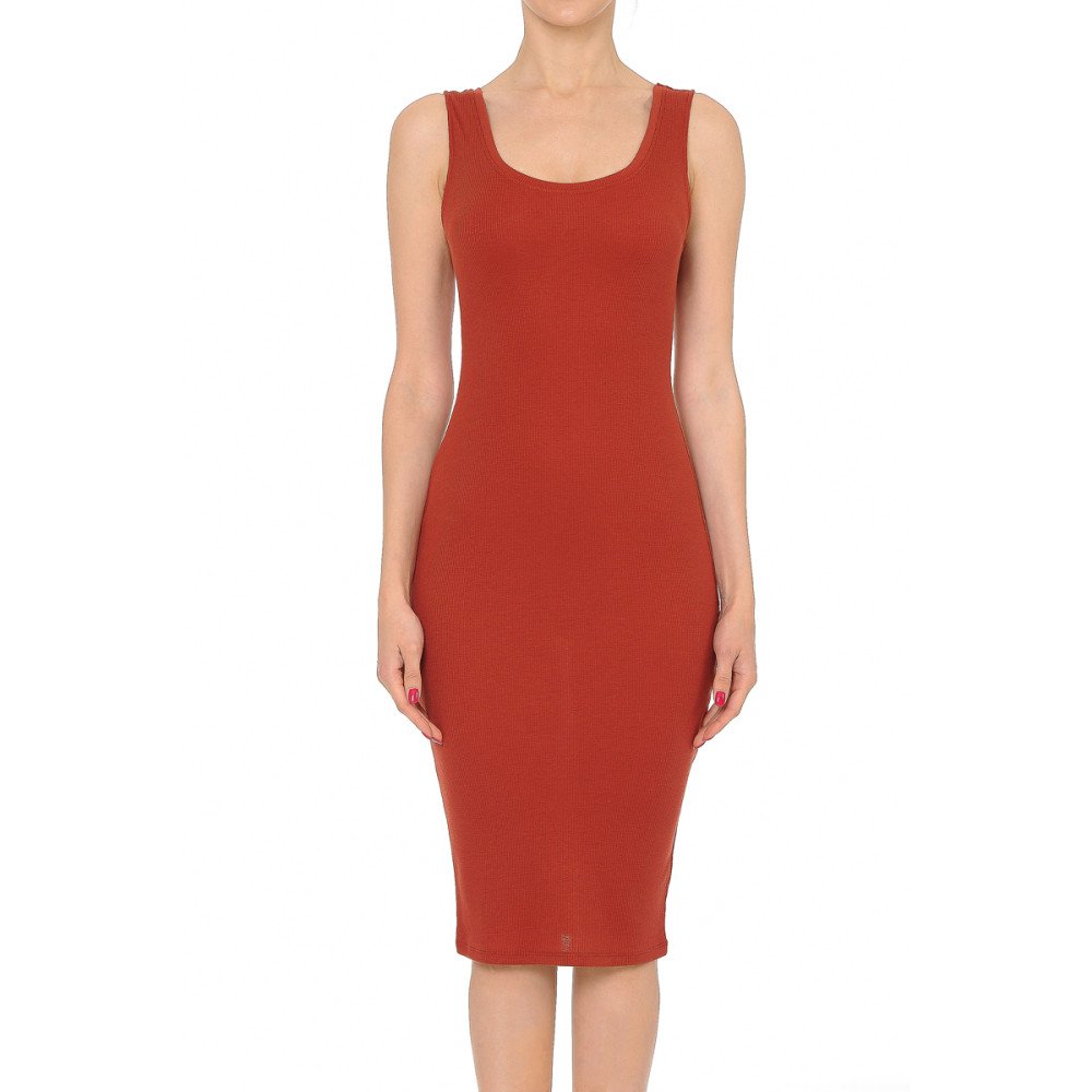 Ambiance - Women's Scoop Neck Midi Bodycon Dress - 68277